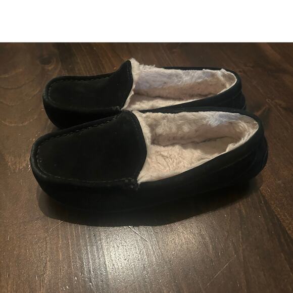 UGG Mens Ascot Black Suede Leather Sheepskin Lined Slip On Loafer‎ Slippers Sz 6 - Picture 4 of 10